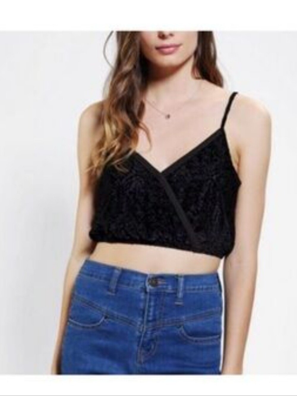 Kimchi Blue Floral Velvet Burnout Wrap Front Crop Tank Size Sm Black
